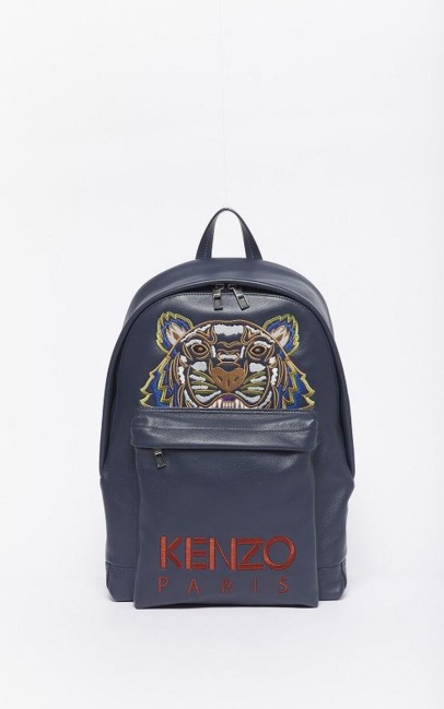 Kenzo Men Tiger Leather Backpack Navy Blue